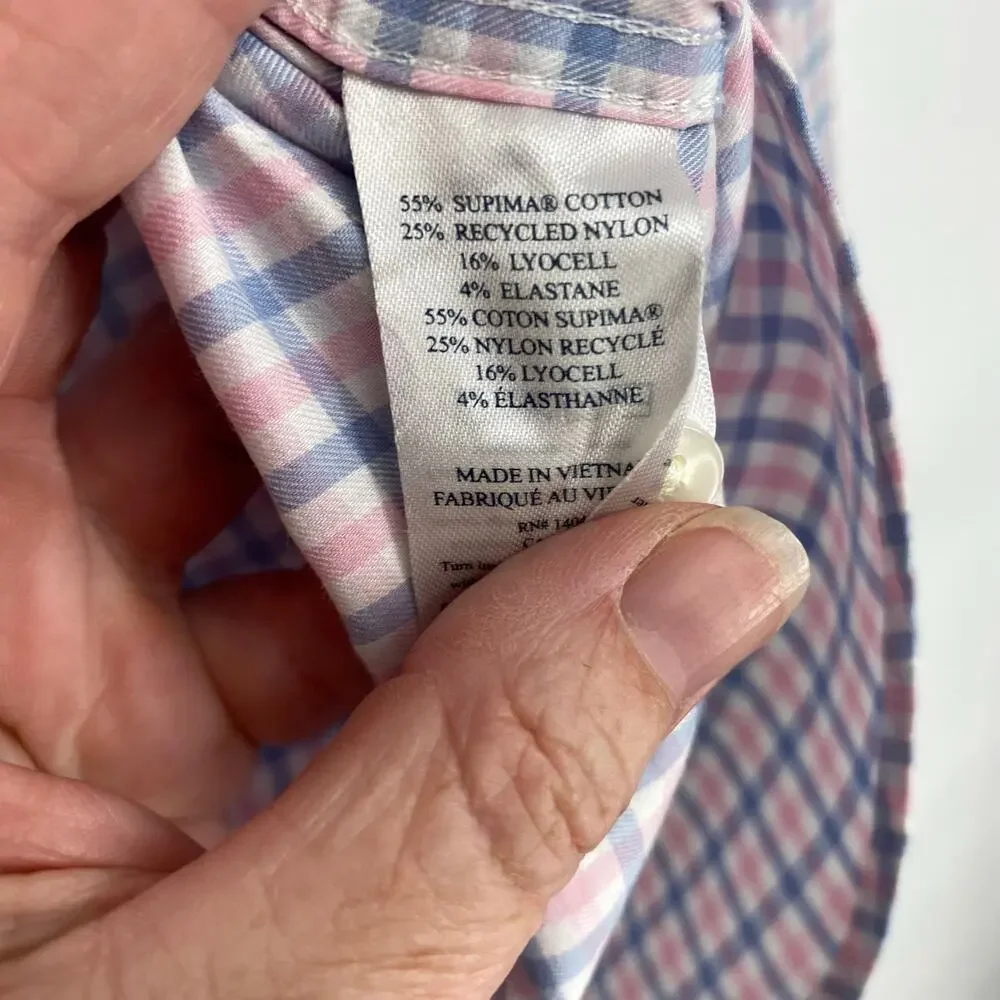 Faherty Top Men’s Large Blue & Pink‎ Plaid Gorpcore Active Outdoor Supima Cotton